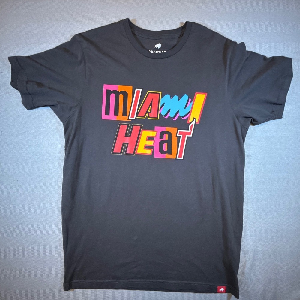 Sportiqe Miami Heat NBA Graphic T-Shirt Large Charcoal Gray Cotton Retro 1874